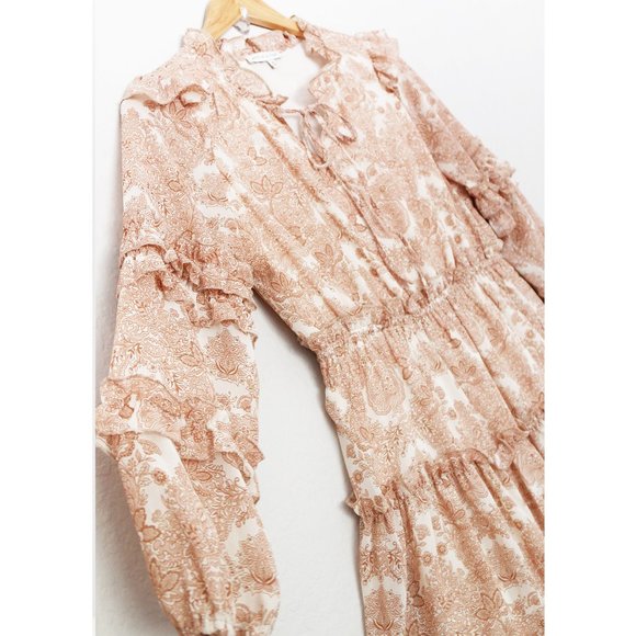 Moon River Women's M Paisley Print Tan Beige Tiered Ruffle Boho Mini Dress $118 - Picture 15 of 16